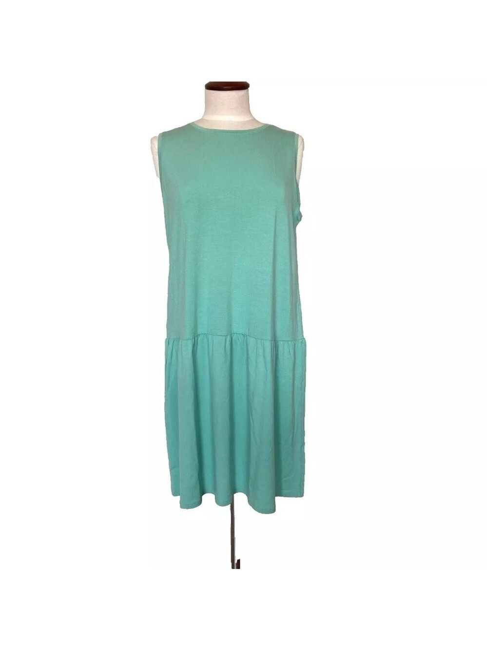 Eileen Fisher Drop Waist Dress Tencel Stretch Jersey Green Sz M